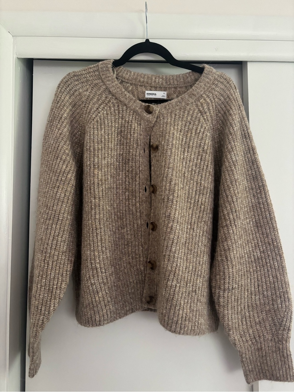 Sonoma Taupe Ribbed Button-Up Cardigan Sweater